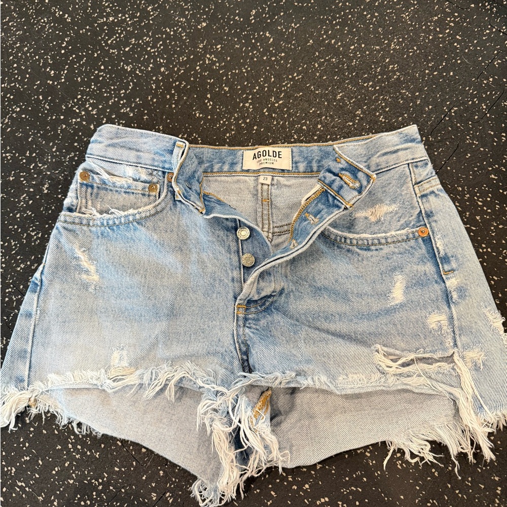 AGOLDE Women's Distressed Denim Shorts - Light Blue